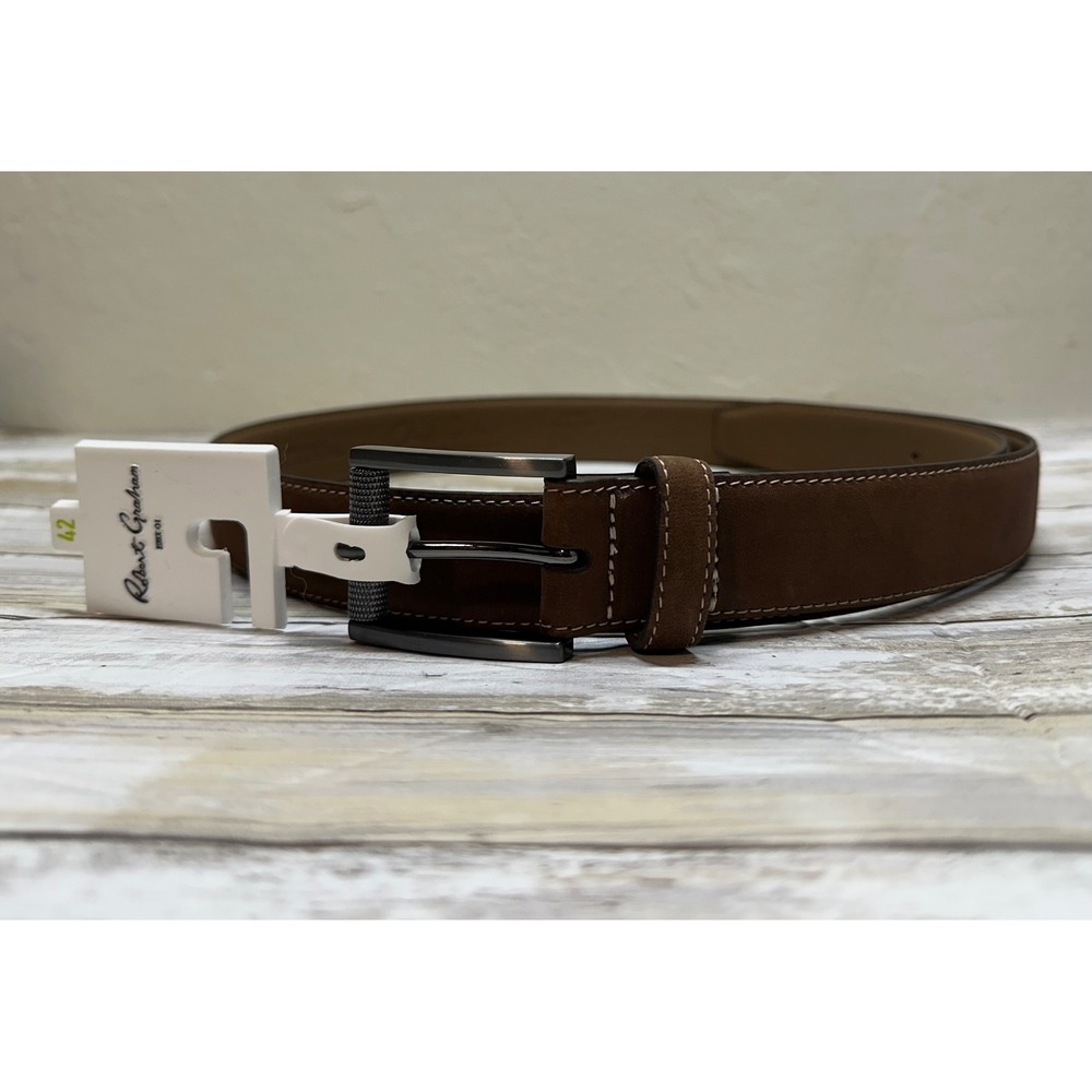 Robert Graham‎ Men's Tan  Leather Ripaso Belt Size 42 Designer Casual Dress New